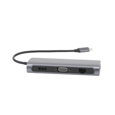 HUB USB-C (Docking Station) 10 en 1 | 3 USB-A 3.0 | USB-C PD Carga 100W | HDMI 4K@30Hz | RJ45 (Gigabit Ethernet) | VGA | Lector Tarjeta SD + Micro SD (TF) Uso Simultaneo | Jack Audio 3.5mm | Carcasa de Aluminio.