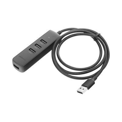 HUB USB-A Multipuertos / 4 Puertos USB 3.0 (5Gbps) / Cable de 1 Metro / Indicador Led / Ideal para Transferencia de Datos / Entrada Tipo C para alimentar equipos de mayor consumo como discos duros / Color Negro / 4 en 1.