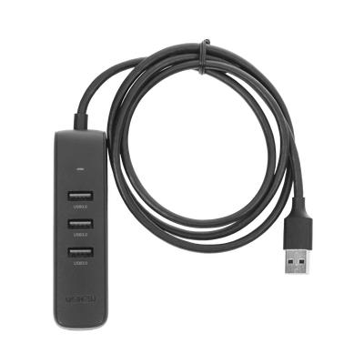HUB USB-A Multipuertos / 4 Puertos USB 3.0 (5Gbps) / Cable de 1 Metro / Indicador Led / Ideal para Transferencia de Datos / Entrada Tipo C para alimentar equipos de mayor consumo como discos duros / Color Negro / 4 en 1.