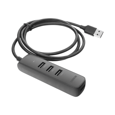 HUB USB-A Multipuertos / 4 Puertos USB 3.0 (5Gbps) / Cable de 1 Metro / Indicador Led / Ideal para Transferencia de Datos / Entrada Tipo C para alimentar equipos de mayor consumo como discos duros / Color Negro / 4 en 1.