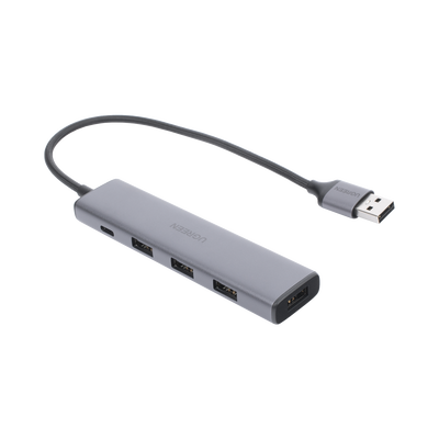 HUB USB-A 3.0 Multipuertos / 4 Puertos USB-A 3.0 (5Gbps) / Cable 20 cm / Ideal para Transferencia de Datos / Entrada Tipo C para alimentar equipos de mayor consumo como discos duros / 4 en 1 / Carcasa de Aluminio.