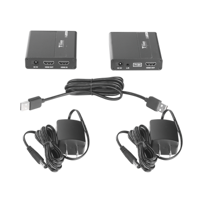 Kit extensor KVM (HDMI y USB) | 40m 4k@30Hz 40m | 1080P@60Hz | Cat 6  6a y 7 | CERO LATENCIA | HDR | Salida Loop | Uso 24/7 | Salida de audio de 3.5mm | Transmite el Video y Controla tu DVR vía USB a distancia.