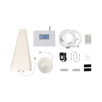 Kit Amplificador de Señal Celular TRIPLE banda de frecuencia / Mejora las llamadas convencionales y VoLTE / Soporta los datos de las tecnologías 2G  3G y 4G de TELCEL  AT&T y MOVISTAR / Puede cubrir hasta 2 espacios de 300 m2 cada uno.