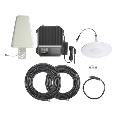 KIT Amplificador de señal celular 4G LTE  3G y VOZ con antena direccional. Especial para cubrir áreas de hasta 4300 Metros Cuadrados por ser de grado comercial e industrial. Soporta múltiples operadores  tecnologías y usuarios.