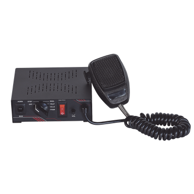 Sirena Vehicular de 100W de Potencia  Con Switch Giratorio de 6 posiciones y Micrófono Integrado de Uso Rudo