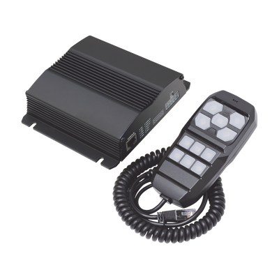 Sirena Vehicular de 100W de Potencia  Con Controlador Unimando Para Control de Tonos  4 Salidas Auxiliares y Microfono