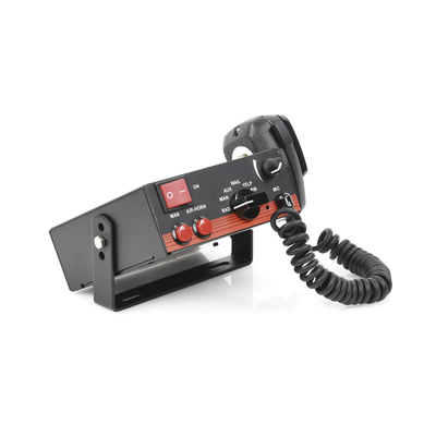 Sirena Vehicular de 100W de Potencia  Con Switch Giratorio de 6 posiciones  Micrófono de Uso Rudo e Interconexión a Radio