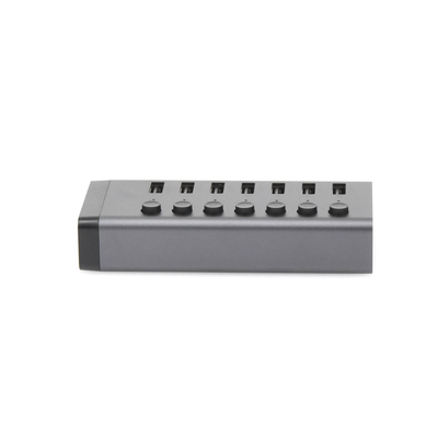HUB de 7 Puertos USB 3.0  / 4 puertos de Carga Inteligente / Interruptor Individual / Indicadores LED / USB 3.0 a 5Gbps / 1 USB-C Hembra (solo datos) / Incluye Adaptador de Corriente 12V 2A / 7 en 1