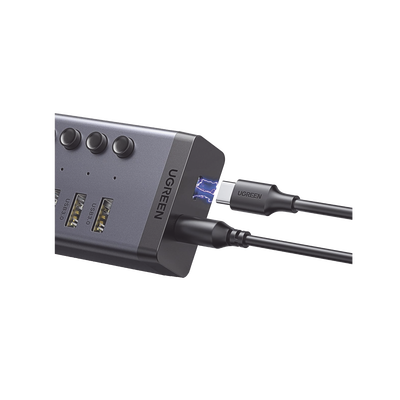 HUB de 7 Puertos USB 3.0  / 4 puertos de Carga Inteligente / Interruptor Individual / Indicadores LED / USB 3.0 a 5Gbps / 1 USB-C Hembra (solo datos) / Incluye Adaptador de Corriente 12V 2A / 7 en 1