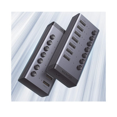 HUB de 7 Puertos USB 3.0  / 4 puertos de Carga Inteligente / Interruptor Individual / Indicadores LED / USB 3.0 a 5Gbps / 1 USB-C Hembra (solo datos) / Incluye Adaptador de Corriente 12V 2A / 7 en 1