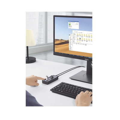 HUB de 7 Puertos USB 3.0  / 4 puertos de Carga Inteligente / Interruptor Individual / Indicadores LED / USB 3.0 a 5Gbps / 1 USB-C Hembra (solo datos) / Incluye Adaptador de Corriente 12V 2A / 7 en 1