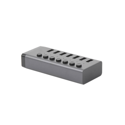 HUB de 7 Puertos USB 3.0  / 4 puertos de Carga Inteligente / Interruptor Individual / Indicadores LED / USB 3.0 a 5Gbps / 1 USB-C Hembra (solo datos) / Incluye Adaptador de Corriente 12V 2A / 7 en 1