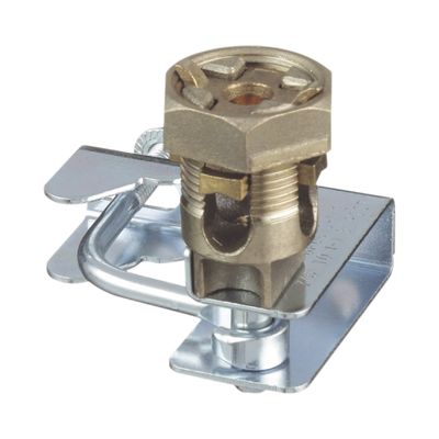 Abrazadera para Tierra Física en Base de Piso Falso  para Cables de 6 a 1/0 AWG. Para Pedestales Cuadrados de 7/8" y Circulares de 1" a 1 1/8"