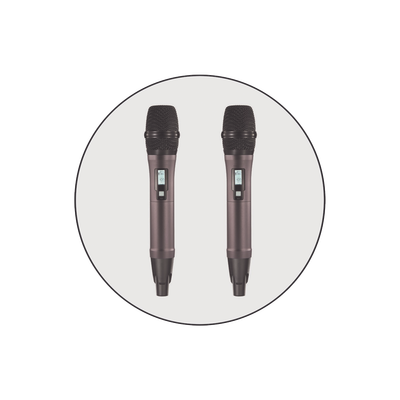 Kit de Microfonía inalámbrico | 2 Micrófonos de mano | Receptor UHF | Pantalla LCD | 200 Canales | Gran cobertura