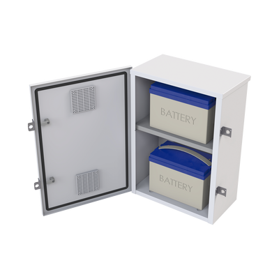 Gabinete para instalación de 2 Baterías PL110D12  Fabricado en Lámina Galvanizada  Accesorios para piso o poste (No incluidos)
