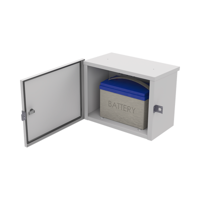 Gabinete de Acero Galvanizado  para Instalación de 1 Batería PL110D12  (550 x 420 x 290 mm)  Instalación en piso o poste  accesorios (No incluidos)
