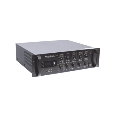 Mezclador Amplificador de Audio - 4 zonas de 240W RMS Hasta 960W | 4 Canales | 5 Entradas | MP3 Tuner USB/SD | 1 Entrada de Micrófono
