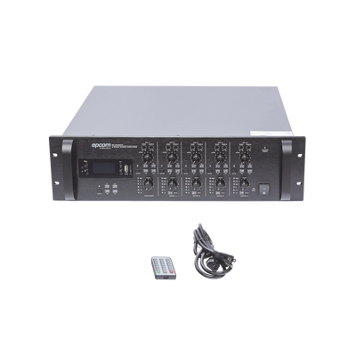 Mezclador Amplificador de Audio - 4 zonas de 240W RMS Hasta 960W | 4 Canales | 5 Entradas | MP3 Tuner USB/SD | 1 Entrada de Micrófono