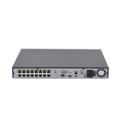 (ACUSENSE / Evita Falsas Alarmas) NVR 12 Megapixel (4K) / Reconocimiento Facial / 16 Canales IP / Base de Datos / 16 Puertos PoE+ / 2 Bahías de Disco Duro / Switch PoE 300 mts Modo Extendido / Soporta Funcion de Time Lapse