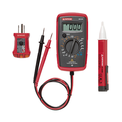 KIT Básico 3 en 1 con Multímetro Digital + Detector de Tensión sin Contacto + Comprobador de Fase GFCI