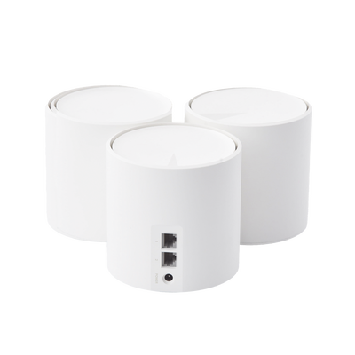 Kit 3 Routers Inalámbricos MESH Interior para Hogar / Doble Banda Wi-Fi 6 AX1800 Mbps / 2 Puerto Gigabit WAN/LAN / 2 Antenas Internas / Administración Mediante la App Deco (iOS  Android) / Protección HomeShield