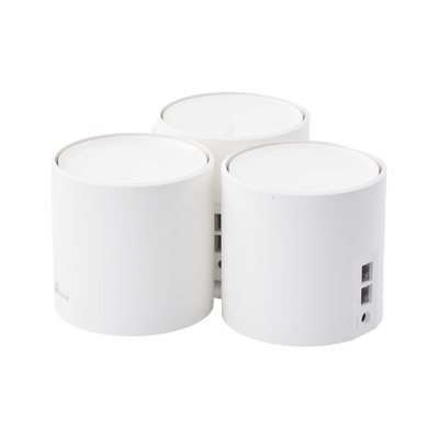 Kit 3 Routers Inalámbricos MESH Interior para Hogar / Doble Banda Wi-Fi 6 AX1800 Mbps / 2 Puerto Gigabit WAN/LAN / 2 Antenas Internas / Administración Mediante la App Deco (iOS  Android) / Protección HomeShield