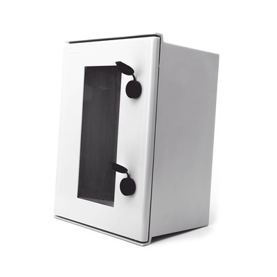Gabinete de Poliéster IP65 Puerta Transparente  Uso en Intemperie (300 x 400 x 200 mm) con Placa Trasera Interior de Plástico (Incluye Chapa y Llave).