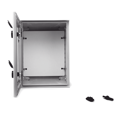 Gabinete de Poliéster IP65 Puerta Transparente  Uso en Intemperie (300 x 400 x 200 mm) con Placa Trasera Interior de Plástico (Incluye Chapa y Llave).