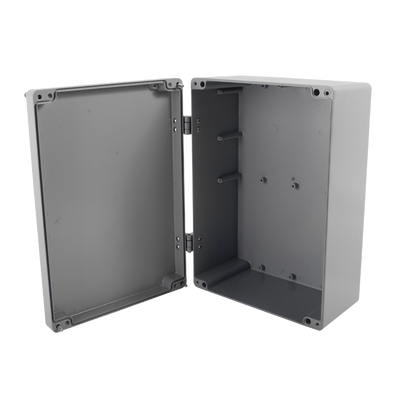 Gabinete de Aluminio para Exterior (IP66) de 390 x 280 x 158 mm con Rápida Disipación de Calor  Cierre por Tornillos con Bisagra.