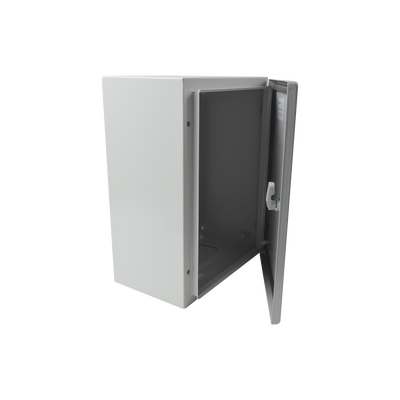Gabinete de Acero IP66 Uso en Intemperie (300 x 400 x 200 mm) con Placa Trasera Interior de Metal y Compuerta Inferior Atornillable (Incluye Chapa y Llave T).
