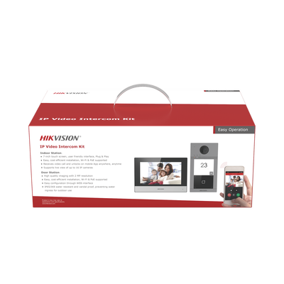 Kit de Videoportero IP (Frente de Calle + Monitor + Memoria MicroSD) / Llamada y Apertura Remota desde App Hik-Connect / Soporta 2 Puertas / Apertura con Tarjeta MIFARE