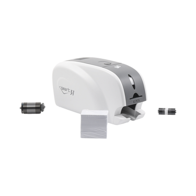 Kit Impresora de tarjetas PVC/ Una Cara /incluye: 2 x Ribbons  100 Tarjetas PVC  Software  Kit Limpieza  Garantia 3 Años  Mascara de Seguridad UV