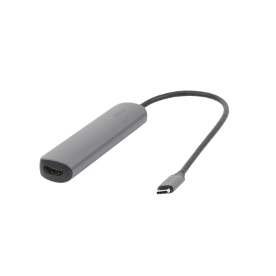 HUB USB-C Multipuertos / 4 Puertos USB-A 3.0 /  HDMI 4K@30Hz / USB 3.0 a 5Gbps / Chip Inteligente Incorporado / 5 en 1 / Carcasa de Aluminio.