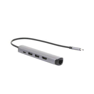 HUB USB-C (Docking Station) 5 en 1 | Ultra Delgado | 2 USB-A 3.1 a (5 Gbps) | HDMI 4K@60Hz | RJ45 (Gigabit Ethernet) | USB-C PD Carga Rápida 100W | Soporta OTG | Chips Inteligentes | Pequeño y Ligero | Caja de Aluminio.