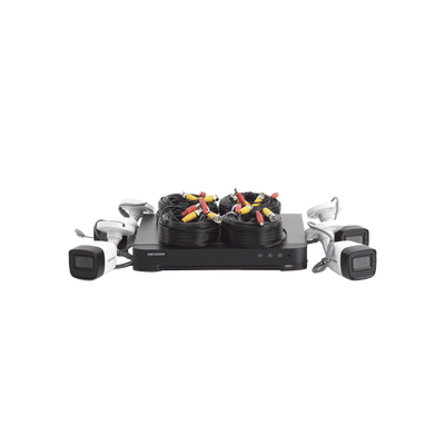 (MICRÓFONO INTEGRADO) KIT TURBOHD 5 Megapixel / DVR 4 Canales / 4 Cámaras Bala con Micrófono Integrado (exterior 2.8 mm) / Fuente de Poder / Accesorios de Instalación