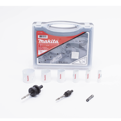 Kit de broca sierras (3/4 - 2 1/4 in) incluye 6 piezas de broca sierras  2 adaptadores y resorte de expulsión.