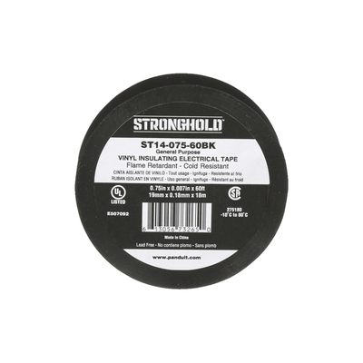 Cinta Eléctrica STRONGHOLD para Aislar  de PVC  Uso General Reparación y Mantenimiento  Grosor de 0.18mm (7 mil)  Ancho de 19mm  y 18m de Largo  Color Negro