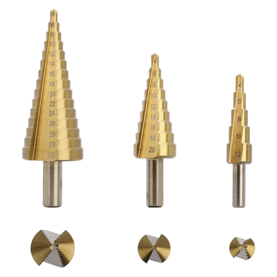 Juego de 3 Brocas Escalonadas HSS 4-12  4-20  4-32 mm (Para Plástico o Metal).