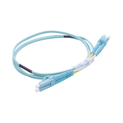 Jumper de Fibra Óptica Multimodo OM3 50/125 LC-LC OFNR (Riser)  2.0 mm  Dúplex  Aqua  1 metro