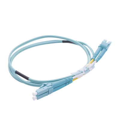 Jumper de Fibra Óptica Multimodo OM4 50/125 LC-LC OFNR (Riser)  2.0 mm  Dúplex  Aqua  1 metro