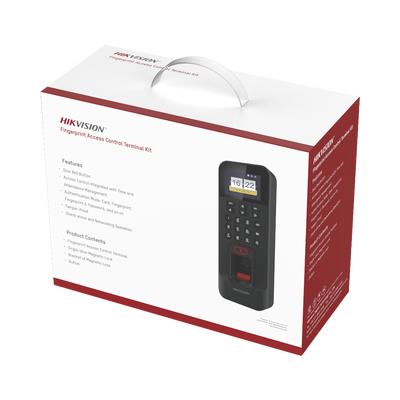 Kit de Control de Acceso TODO INCLUIDO con Lector de Huellas y Tarjetas / 3 000 Huellas / Compatible con App Hik-Connect / Incluye Electroimán  Botón de Salida y Montajes Z y L para imán (DS-K1T804)
