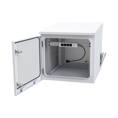 Gabinete PROFUNDO hasta 705 mm  de profundidad  de Exterior de 9UR con Ventiladores y Termostato  Se envía el Gabinete Armado  (Montaje a poste o torre se vende por separado).