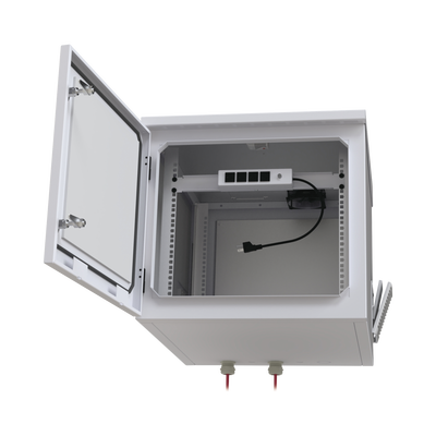 Gabinete PROFUNDO hasta 705 mm  de profundidad  de Exterior de 9UR con Ventiladores y Termostato  Se envía el Gabinete Armado  (Montaje a poste o torre se vende por separado).