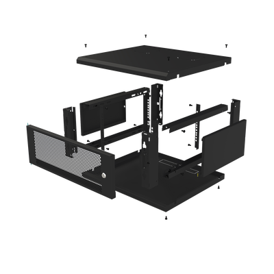 Gabinete de Pared Fijo  Con 4 Unidades de Rack  de 19 in  Fabricado en Acero  Puerta Perforada.