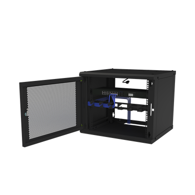 Gabinete de Pared Fijo  Puerta Perforada  con Rack de 19in  9 Unidades de Rack