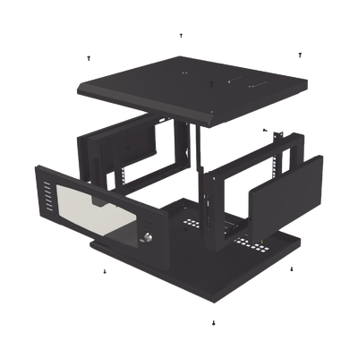 Gabinete de Montaje en Pared  Con Puerta de Cristal  Cuerpo Fijo con Rack  de 19in  4UR  Color Negro