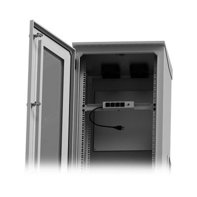 Gabinete de Piso para Exterior con Ventiladores y Termostato con Rack de 19" de 16 U + Espacio para Baterías  Se envía el Gabinete Armado.