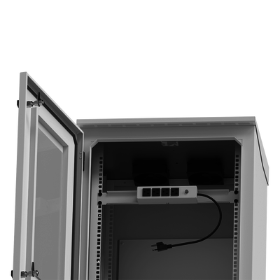 Gabinete de Exterior con Rack de 19" de 16U con Ventiladores y Termostato  Se envía el Gabinete Armado. (Montaje a poste o torre se vende por separado).