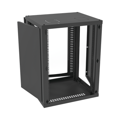 Gabinete para Montaje en Pared  Puerta de Cristal Templado  Cuerpo Fijo con Rack 19" de 16 Unidades