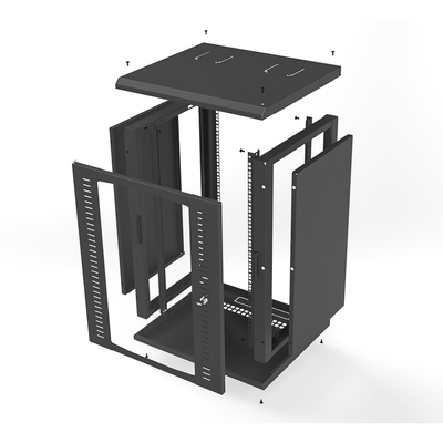 Gabinete para Montaje en Pared  Puerta de Cristal Templado  Cuerpo Fijo con Rack 19" de 16 Unidades